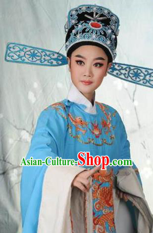 Hua Zhong Jun Zi Chinese Yue Opera Number One Scholar Embroidered Robe Apparels and Headwear Shaoxing Opera Garment Young Man Costumes