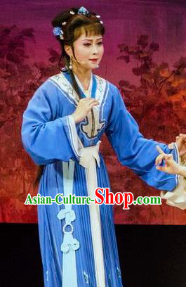 Chinese Shaoxing Opera Young Female Blue Dress Apparels Costumes and Hair Accessories Yue Opera Hua Zhong Jun Zi Actress Garment