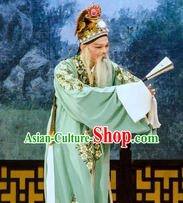 Hua Zhong Jun Zi Chinese Yue Opera Elderly Male Apparels and Headwear Shaoxing Opera Laosheng Li Jiusheng Garment Costumes