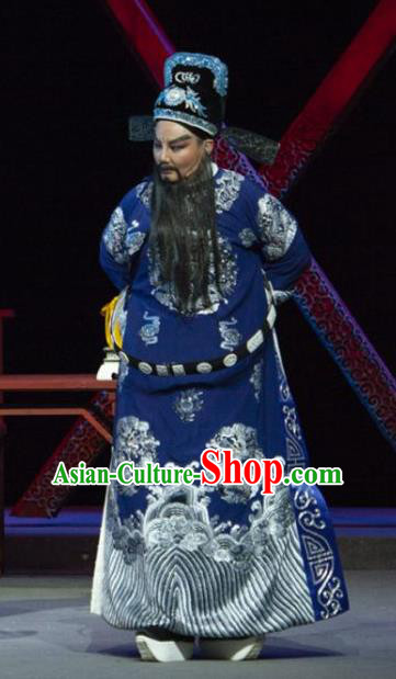 Tuan Yuan Zhi Hou Chinese Yue Opera Elderly Male Apparels and Hat Shaoxing Opera Garment Costumes Magistrate Official Du Guozhong Vestment