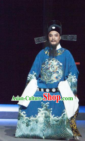 Tuan Yuan Zhi Hou Chinese Yue Opera Magistrate Vestment Apparels and Hat Shaoxing Opera Garment Elderly Male Official Costumes