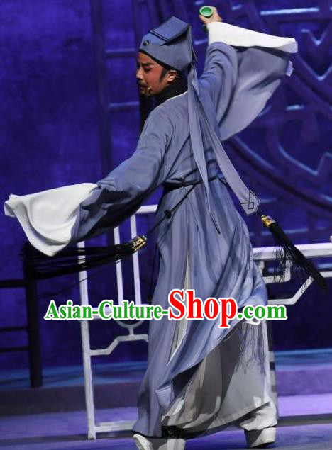 Tuan Yuan Zhi Hou Chinese Yue Opera Laosheng Costumes and Hat Shaoxing Opera Elderly Male Garment Apparels