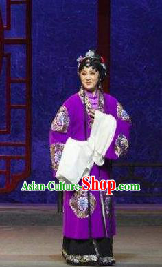 Chinese Shaoxing Opera Hua Tan Purple Dress Costumes and Headdress Tuan Yuan Zhi Hou Yue Opera Actress Young Female Garment Apparels