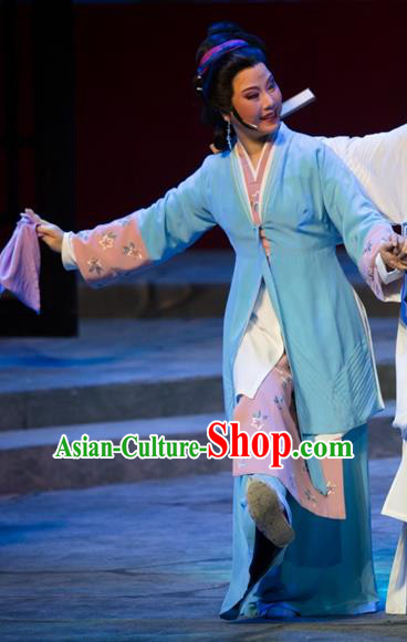 Chinese Shaoxing Opera Actress Blue Dress Ren Heart Medicine Costumes and Headpieces Yue Opera Apparels Young Mistress Garment