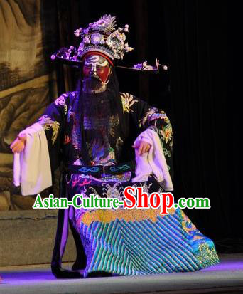 Chinese Yue Opera Laosheng Bao Zheng Costumes and Hat Shaoxing Opera Tian Dao Zheng Yi Garment Elderly Man Apparels Official Robe