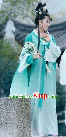Chinese Shaoxing Opera Actress Garment Costumes and Headdress Legend of White Snake Yue Opera Hua Tan Xiao Qing Green Dress Apparels