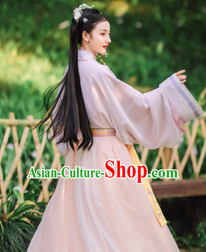 Traditional Chinese Jin Dynasty Hanfu Dress Garment Ancient Noble Lady Embroidered Historical Costumes
