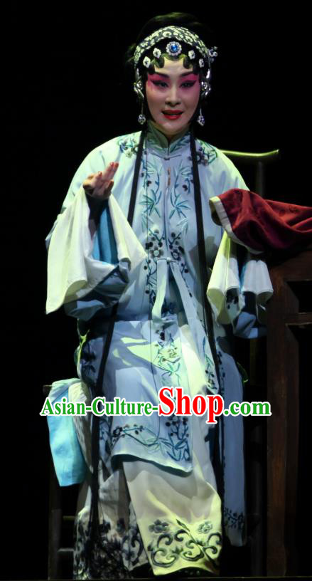 Chinese Shaoxing Opera Tsing Yi Dress Apparels and Headdress Xianglian Case Yue Opera Distress Maiden Actress Qin Xianglian Garment Costumes