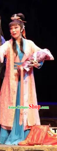 Chinese Shaoxing Opera Young Lady Dress Apparels Costumes and Hair Accessories Cang Sheng Yue Opera Seamstress Mo Huilan Garment