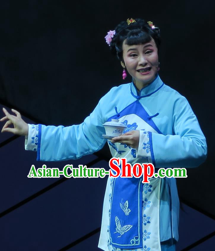 Chinese Shaoxing Opera Village Girl Costumes and Headpieces Wu Gu Niang Yue Opera Young Lady Garment Apparels