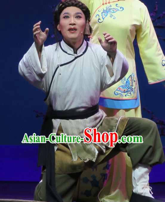 Wu Gu Niang Chinese Yue Opera Poor Pauper Garment and Headwear Shaoxing Opera Young Man Xu Atian Apparels Costumes