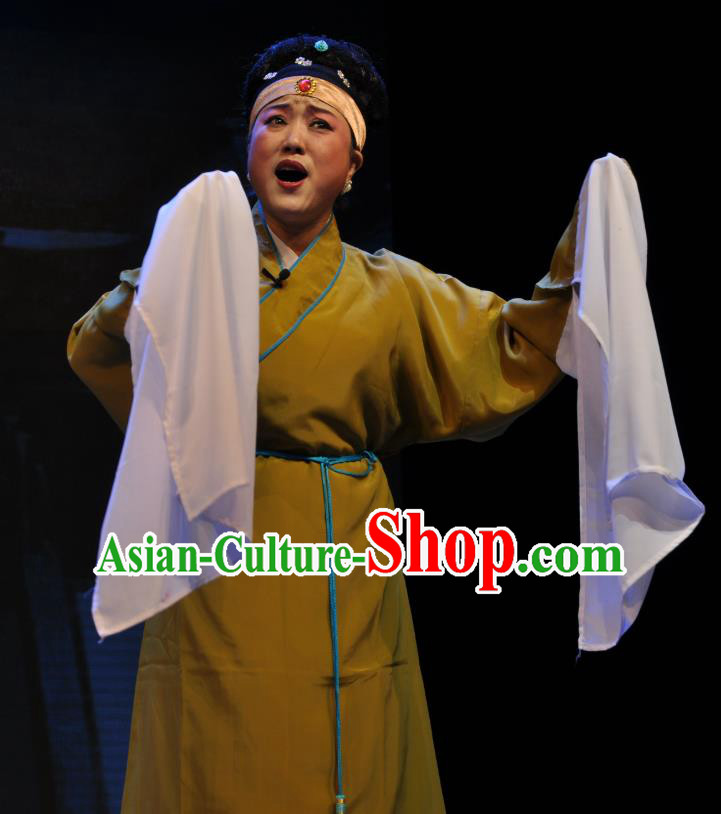 Chinese Shaoxing Opera Laodan Dress Costumes and Headdress Qing Jian Fan Ying Yue Opera Elderly Female Garment Apparels