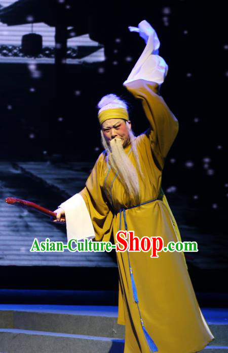 Chinese Yue Opera Old Male Qing Jian Fan Ying Apparels and Headwear Shaoxing Opera Laosheng Elderly Man Costumes Garment