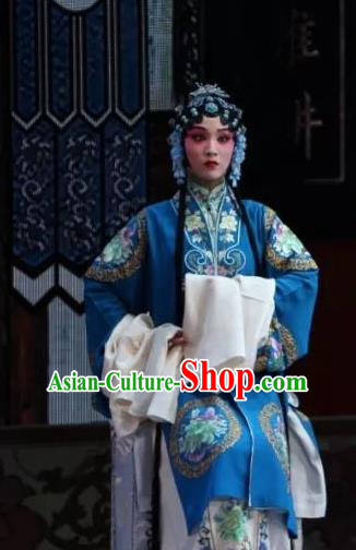 Chinese Shaoxing Opera Actress Mu Guiying Dress Costumes and Headdress Bai Sui Gua Shuai Yue Opera Young Female Garment Apparels