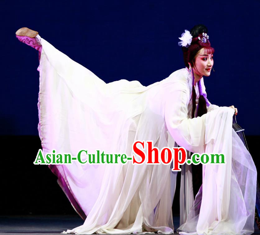 A Chinese Ghost Story Shaoxing Opera Actress Apparels Costumes and Headpieces Yue Opera Hua Tan Nie Xiaoqian White Dress Garment