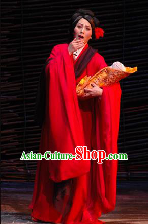 Chinese Shaoxing Opera Princess Apparels Costumes and Headpieces The Orphan of Zhao Yue Opera Hua Tan Red Dress Garment