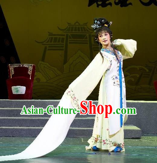 Chinese Shaoxing Opera Actress Zhen Sixue Dress Garment Apparels and Headdress Lian Sheng San Ji Yue Opera Hua Tan Costumes