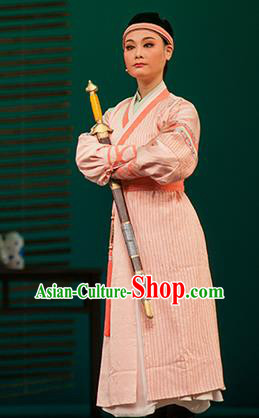 Chinese Yue Opera Lu Ding Ji Young Male Garment Costumes and Hat Shaoxing Opera Xiaosheng Wei Xiaobao Apparels