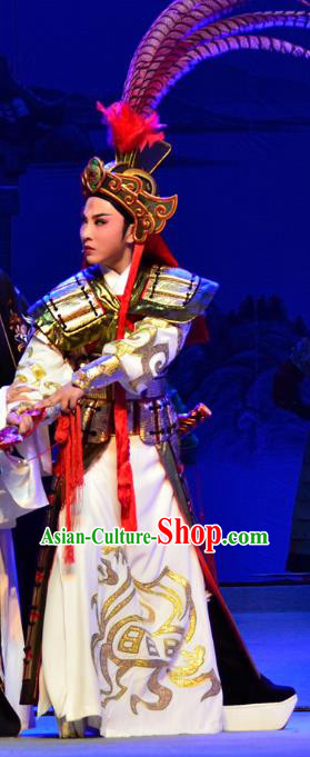 Mrs Dayi Chinese Yue Opera Wusheng General Garment Costumes and Headwear Shaoxing Opera Martial Male Takefu Armor Apparels