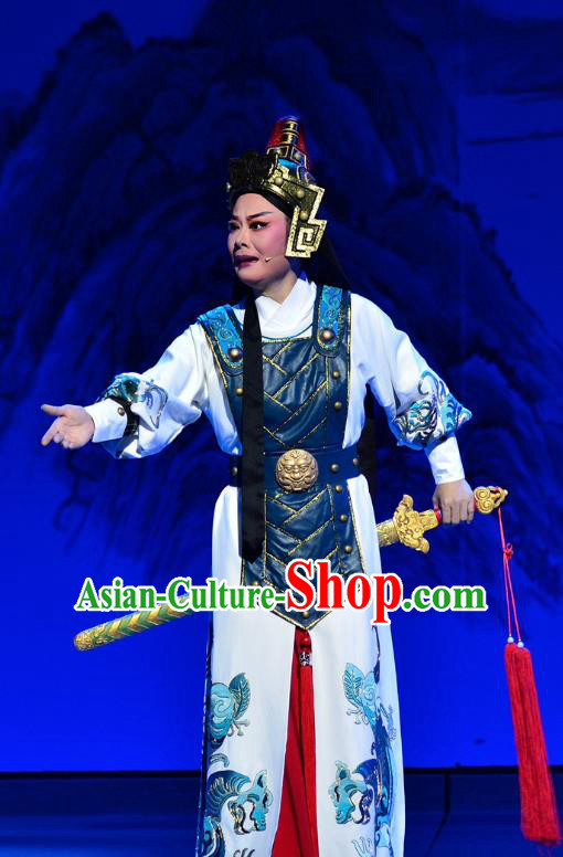 Mrs Dayi Chinese Yue Opera Martial Male Takefu Armor Garment Costumes and Headwear Shaoxing Opera Wusheng General Apparels