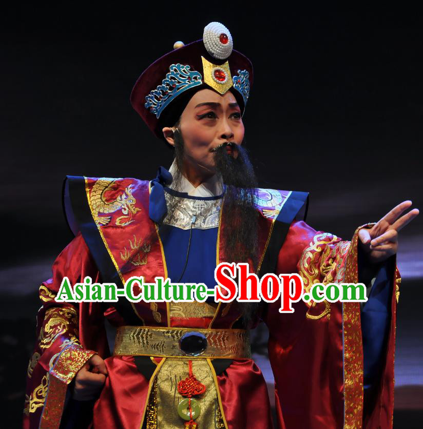 Chinese Yue Opera Cleanhanded Fan Ying Elderly Male Apparels Costumes and Headwear Shaoxing Opera Laosheng Chieftain Garment