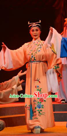 Chinese Yue Opera Young Male Xu Jichang Qing Jian Fan Ying Apparels and Headwear Shaoxing Opera Xiaosheng Costumes Scholar Garment