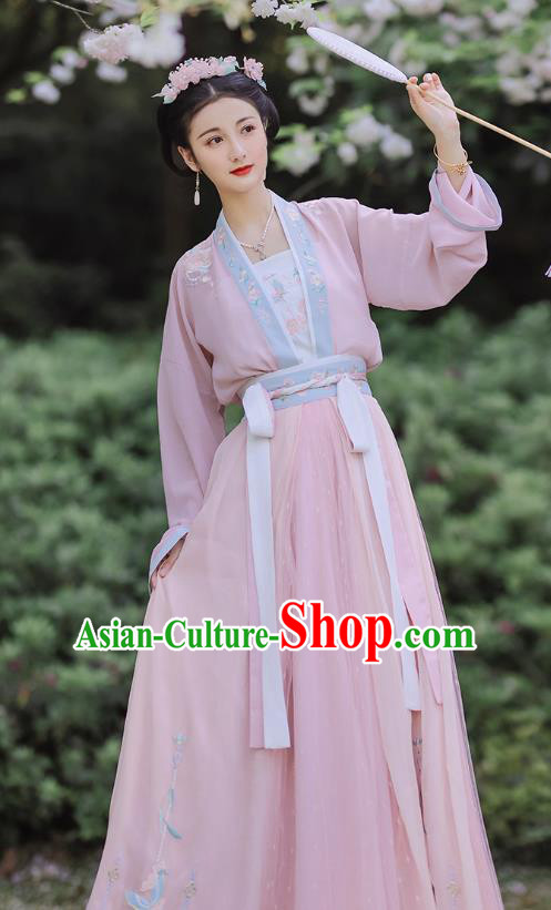 Traditional Chinese Song Dynasty Young Lady Hanfu Dress Ancient Garment Embroidered Historical Costumes