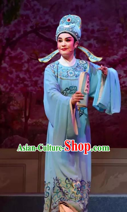 Yi Jian Zhong Qing Chinese Yue Opera Scholar Qian Qing Garment Costumes and Headwear Shaoxing Opera Xiaosheng Apparels