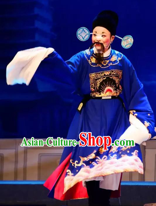 Yi Jian Zhong Qing Chinese Yue Opera County Magistrate Garment and Headwear Shaoxing Opera Laosheng Chou Role Apparels Costumes