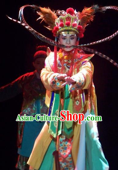 Chuan Qi Lang Zi Chinese Yue Opera Wusheng Garment and Headwear Shaoxing Opera Martial Male Apparels Costumes