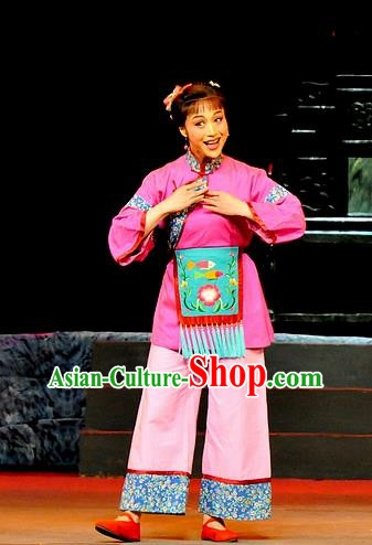 Chinese Shaoxing Opera Country Lady Qiu Hua Costumes and Headdress Yue Opera Liu Hua Xi Young Girl Dress Garment Apparels