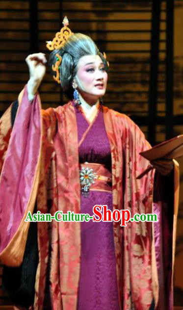 Chinese Shaoxing Opera Elderly Female Apparels Costumes and Headdress Yue Opera Litterateur Ban Zhao Dress Garment
