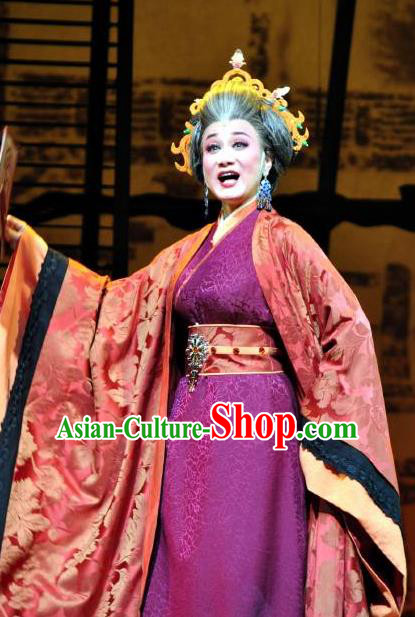 Chinese Shaoxing Opera Elderly Female Apparels Costumes and Headdress Yue Opera Litterateur Ban Zhao Dress Garment
