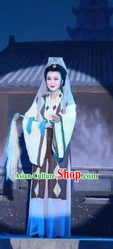Chinese Shaoxing Opera Mother Buddha Costumes Apparels and Headdress Yue Opera Goddess of Mercy Dress Young Female Garment