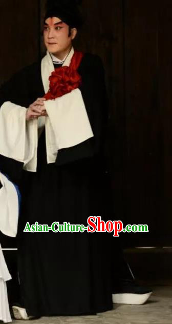 Heros Chinese Kun Opera Takefu Black Robe Garment Apparels Clothing and Headwear Kunqu Opera Martial Male Wu Song Costumes