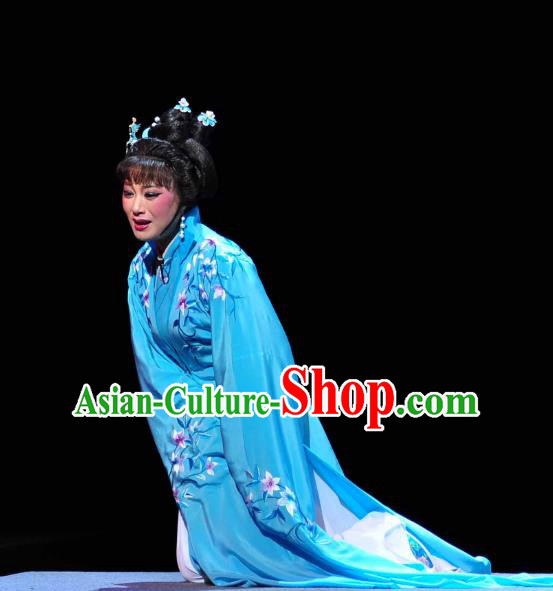 Chinese Shaoxing Opera Diva Blue Water Sleeve Dress Apparels Costumes and Headpieces Yue Opera Hua Tan Garment