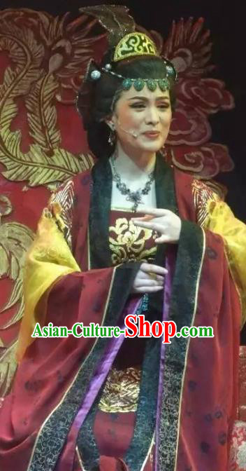 Chinese Shaoxing Opera Empress Rong Hua Dream Dress and Headdress Yue Opera Actress Royal Female Garment Apparels Costumes