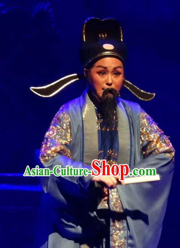 Chinese Yue Opera Laosheng Kuang Zheng Garment Clothing and Headwear Rong Hua Dream Shaoxing Opera Elderly Male Official Apparels Costumes