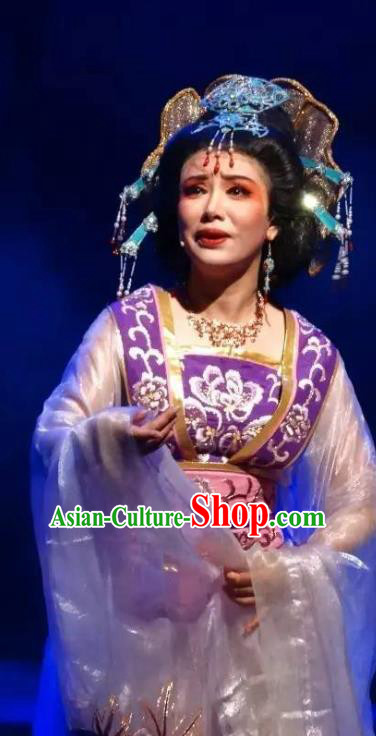 Chinese Shaoxing Opera Royal Queen Rong Hua Dream Dress Costumes and Headdress Yue Opera Actress Empress Garment Apparels