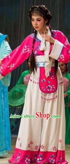 Chinese Shaoxing Opera Servant Girl Apparels Costumes and Headpieces Yue Opera Mei Long Zhen Country Woman Li Fengjie Dress Garment