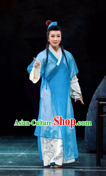 Three Charming Smiles Chinese Yue Opera Xiaosheng Tang Buhu Garment Clothing and Headwear Shaoxing Opera Scholar Apparels Costumes