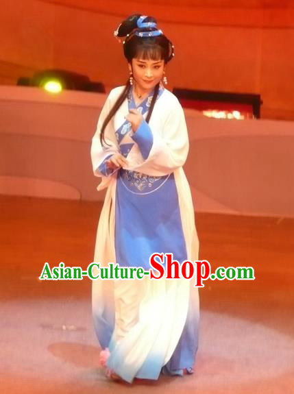 Chinese Shaoxing Opera Young Lady Dress Costumes and Headpieces Yun Zhi Jin Yue Opera Country Woman Cai Xia Garment Apparels