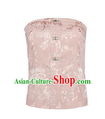 Chinese Traditional Ming Dynasty Noble Lady Pink Brocade Waistcoat Ancient Palace Princess Garment Corset Vest Historical Costumes