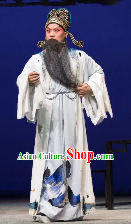 Chinese Kun Opera Elderly Male Liu Zhan Garment Apparels Clothing and Headwear Wu Shi Ji Kunqu Opera Laosheng Official Robe Costumes
