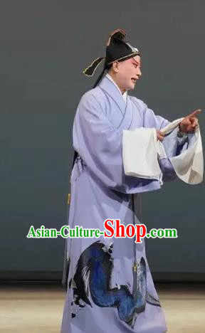 Chinese Kun Opera Scholar Garment Apparels Clothing and Headwear Wu Shi Ji Kunqu Opera Xiaosheng Purple Robe Costumes