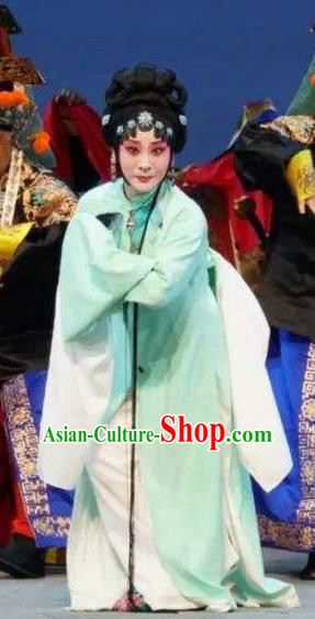 Chinese Kun Opera Young Female Li Ruoshui Green Dress Costumes and Headpieces Heros Kunqu Opera Hua Tan Garment Apparels
