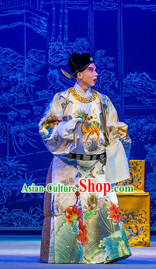 Chinese Kun Opera Xiaosheng Nan Ke Dream Chunyu Fen Garment and Headwear Kunqu Opera Scholar Costumes Apparels Official Clothing