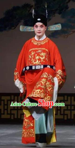 Chinese Kun Opera Number One Scholar On A Wall and Horse Garment Costumes and Headwear Kunqu Opera Xiaosheng Pei Shaojun Apparels Clothing