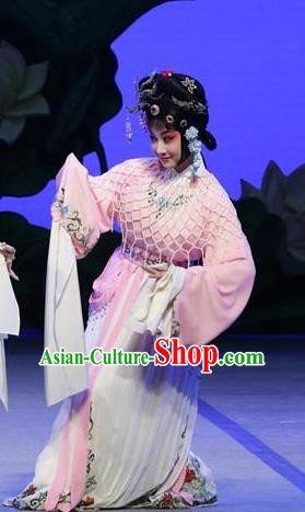 Chinese Kun Opera Actress Li Qianjun Dress Costumes and Headdress On A Wall and Horse Kunqu Opera Huadan Noble Lady Garment Apparels