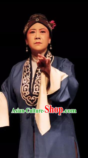 Chinese Kun Opera Laodan Dress Costumes and Headdress On A Wall and Horse Kunqu Opera Elderly Female Garment Apparels